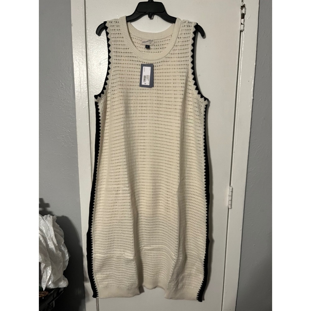 Universal Thread Cream Crochet Sleeveless Midi Sweater Dress Black Trim 2X NEW